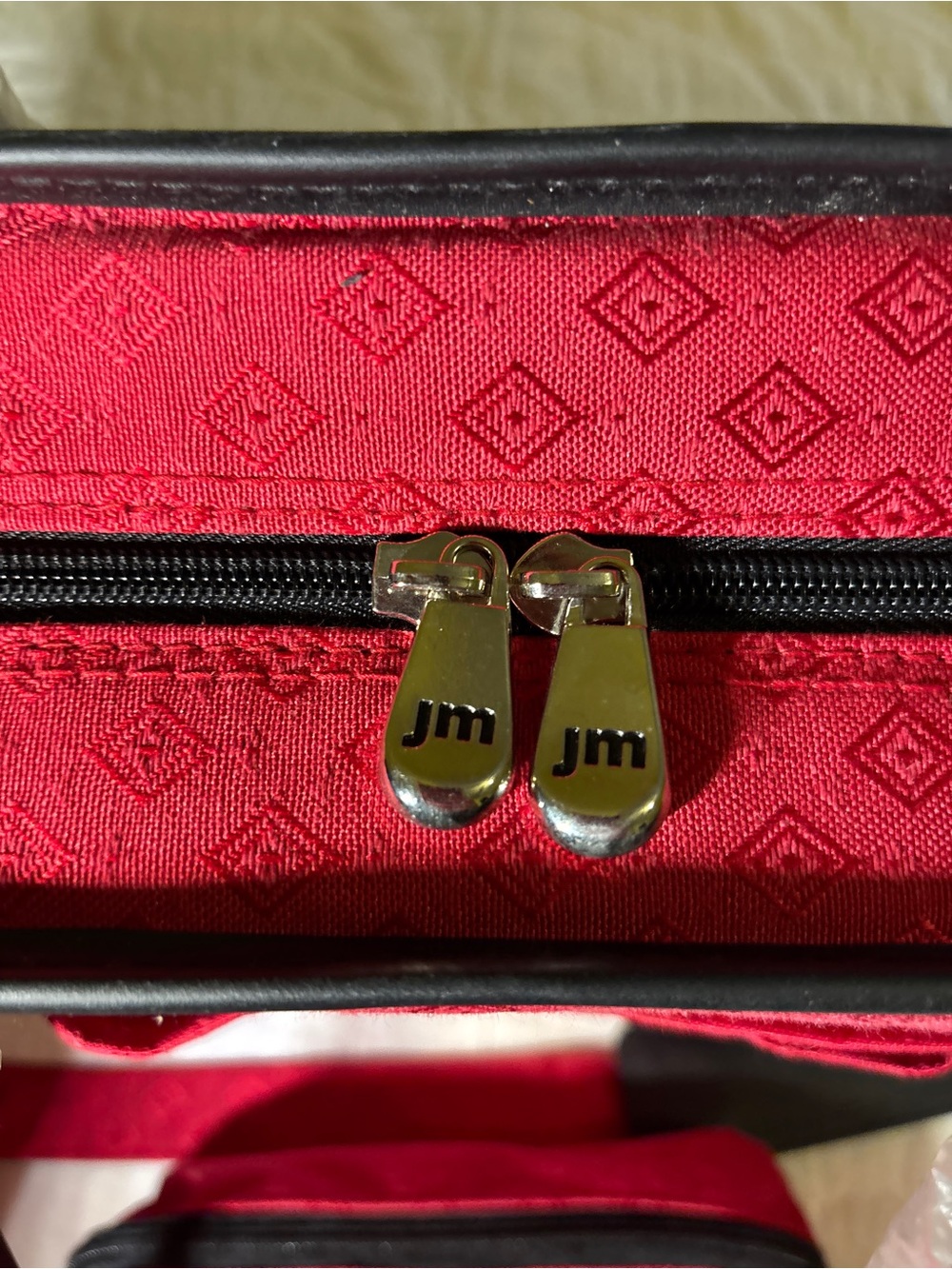 Joy Mangano Red Travel Tote with Black Trim with 2 toiletries bags. - Picture 5 of 10